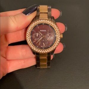Fossil watch- rose gold and dark brown